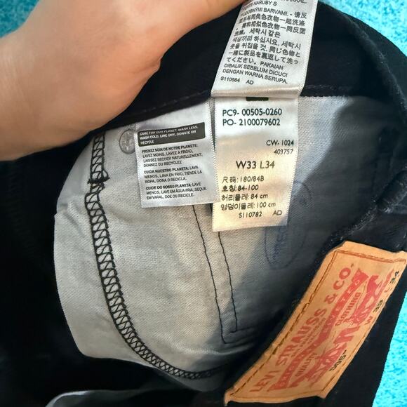 Levi’s 505 Men’s Jeans 33x34 Black Regular Fit 100% Cotton NWT Made in Egypt - Picture 13 of 16